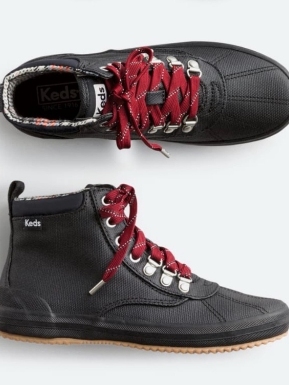 Keds Women’s Scout Splash Black High-Top Rainboots with Red Laces